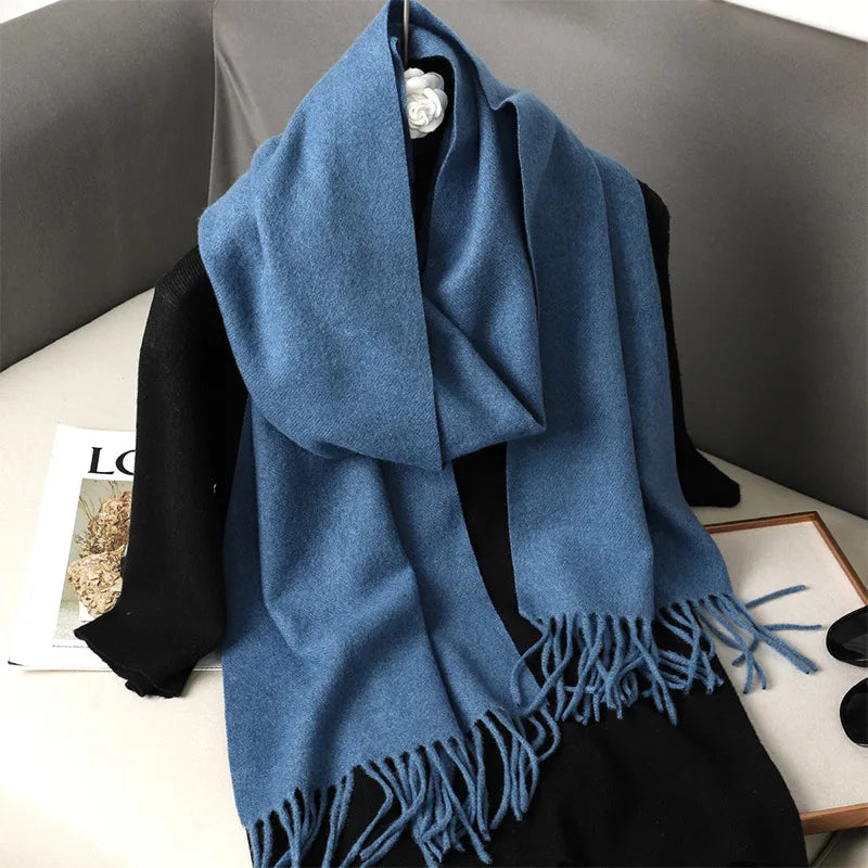 62-Color Cashmere Winter Scarf - Warm Thicken Pashmina Shawl with Tassels - ZOOMNSTORE