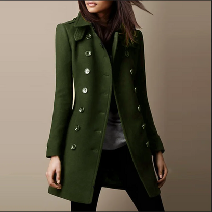Women Wool Overcoat - Double Breasted Streetwear Jacket With Pocketed Lapel Coat - ZOOMNSTORE