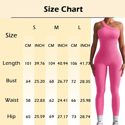 Women Yoga Jumpsuit – Ribbed One Shoulder Sleeveless Fitness One Piece, Breathable Activewear - ZOOMNSTORE