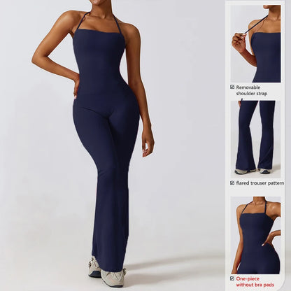Women Yoga Jumpsuit - Sleeveless Quick Dry Workout Wear with Backless Sportswear Design - ZOOMNSTORE