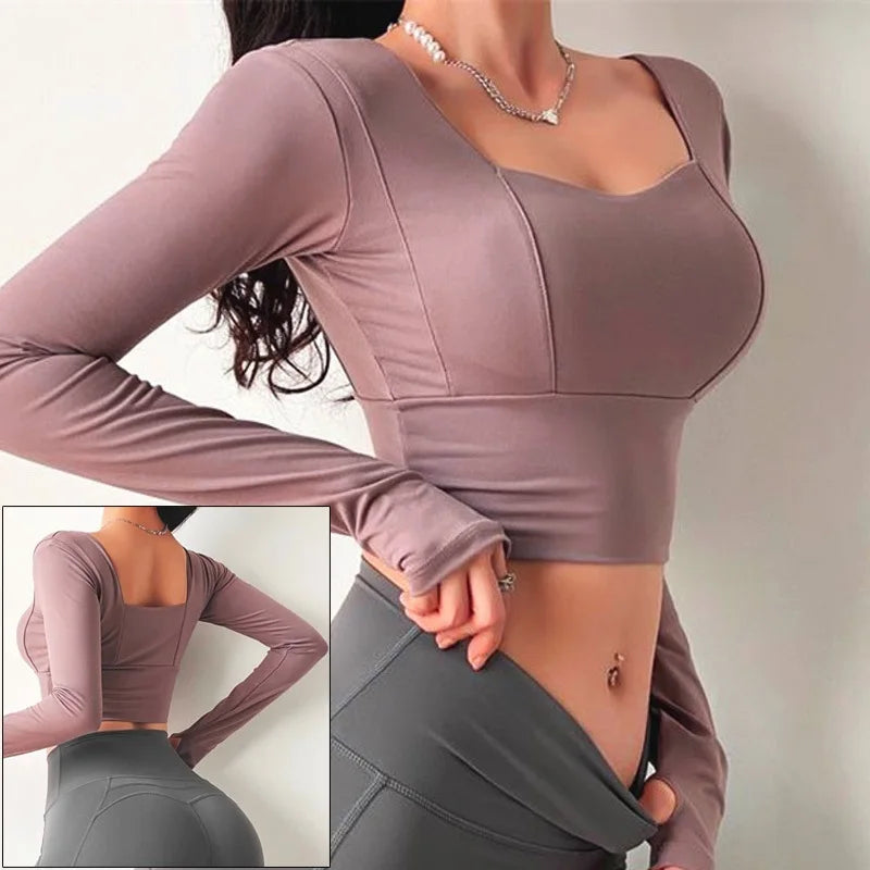 Plus Size Womens Black Long Sleeve Yoga Shirt - Fitness  Running Top - ZOOMNSTORE