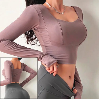 Plus Size Womens Black Long Sleeve Yoga Shirt - Fitness  Running Top - ZOOMNSTORE