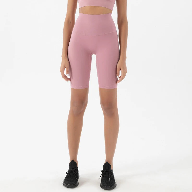 High Waist Nylon Womens Gym Shorts - Breathable Yoga Cycling Shorts No T Line 24 Colors - ZOOMNSTORE