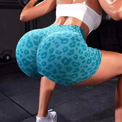 Leopard Print High Waist Yoga Shorts - Womens Gym Fitness Summer Leggings - ZOOMNSTORE