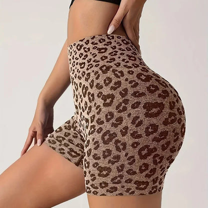 Leopard Print High Waist Yoga Shorts - Womens Gym Fitness Summer Leggings - ZOOMNSTORE