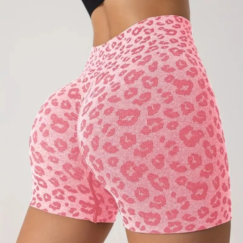 Leopard Print High Waist Yoga Shorts - Womens Gym Fitness Summer Leggings - ZOOMNSTORE