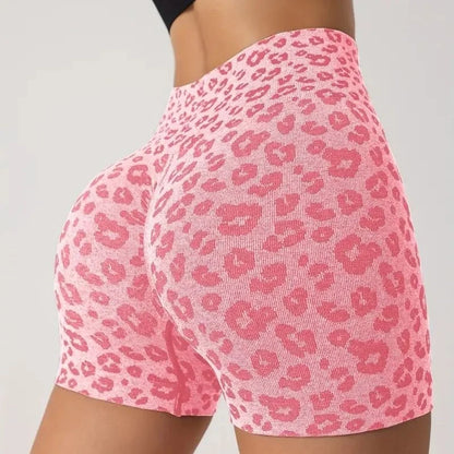 Leopard Print High Waist Yoga Shorts - Womens Gym Fitness Summer Leggings - ZOOMNSTORE