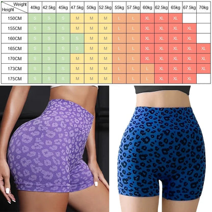 Leopard Print High Waist Yoga Shorts - Womens Gym Fitness Summer Leggings - ZOOMNSTORE