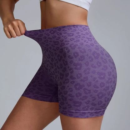 Leopard Print High Waist Yoga Shorts - Womens Gym Fitness Summer Leggings - ZOOMNSTORE