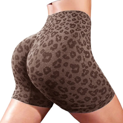 Leopard Print High Waist Yoga Shorts - Womens Gym Fitness Summer Leggings - ZOOMNSTORE