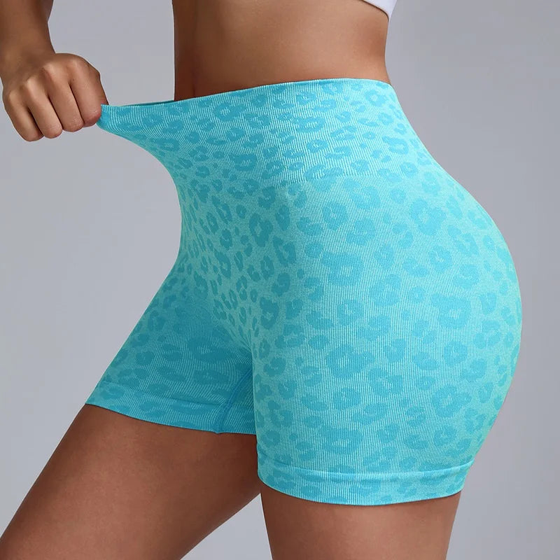 Leopard Print High Waist Yoga Shorts - Womens Gym Fitness Summer Leggings - ZOOMNSTORE