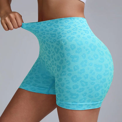 Leopard Print High Waist Yoga Shorts - Womens Gym Fitness Summer Leggings - ZOOMNSTORE