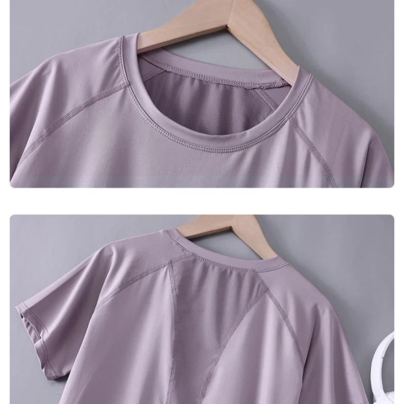 Breathable Womens Yoga T-Shirt - Quick Dry Short Sleeve Gym Top - ZOOMNSTORE