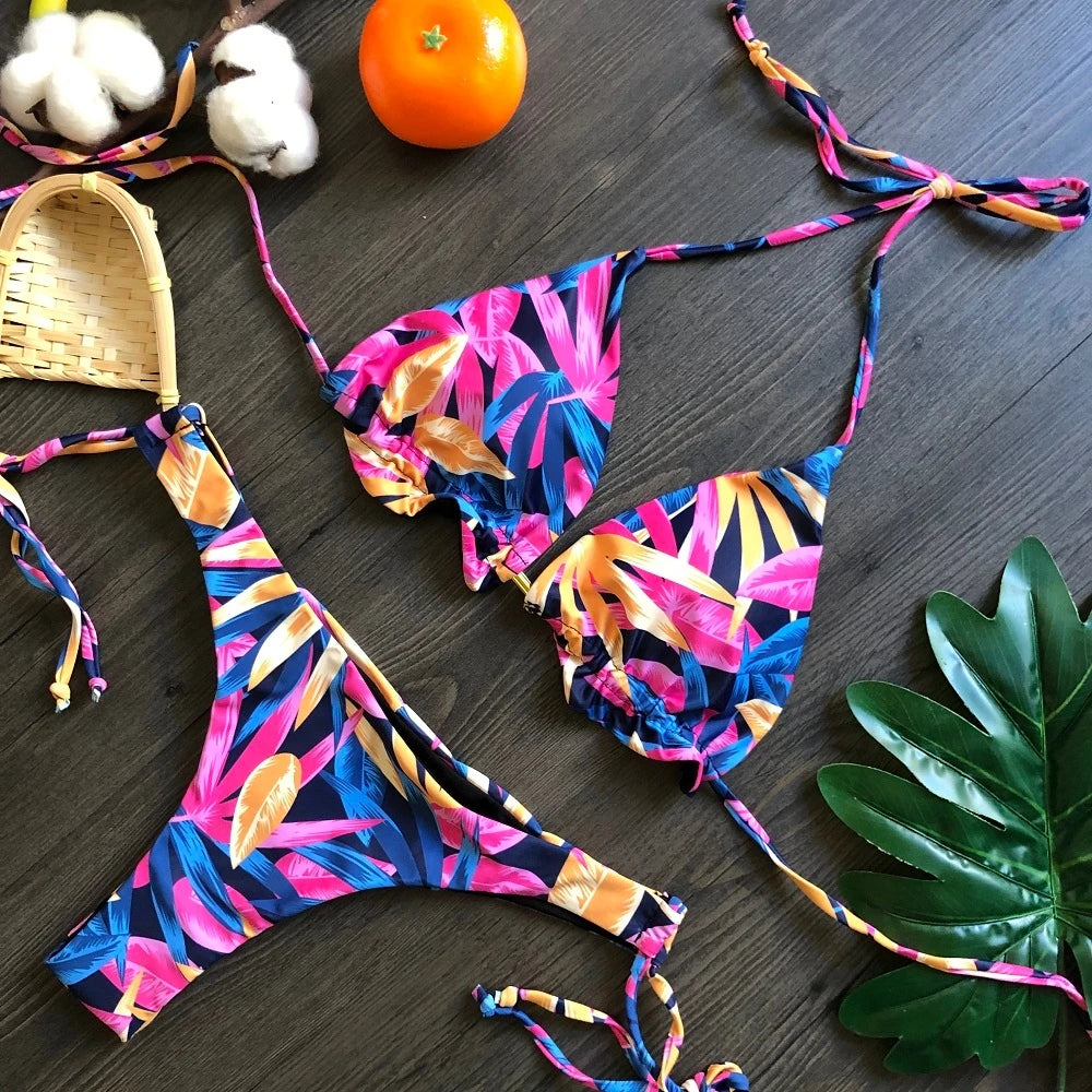 Women's Bikini Set - Sexy Push Up Halter Neck Two Piece Swimwear with Padding - ZOOMNSTORE