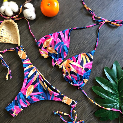 Women's Bikini Set - Sexy Push Up Halter Neck Two Piece Swimwear with Padding - ZOOMNSTORE