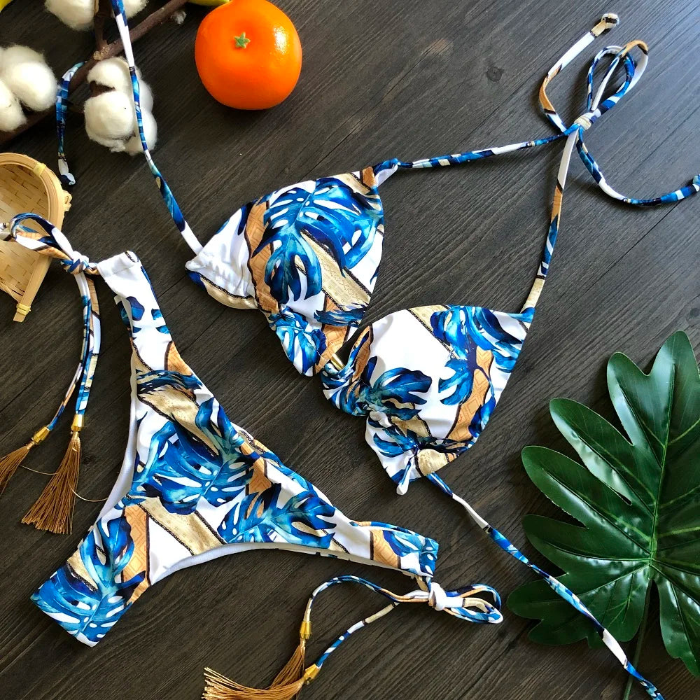 Women's Bikini Set - Sexy Push Up Halter Neck Two Piece Swimwear with Padding - ZOOMNSTORE