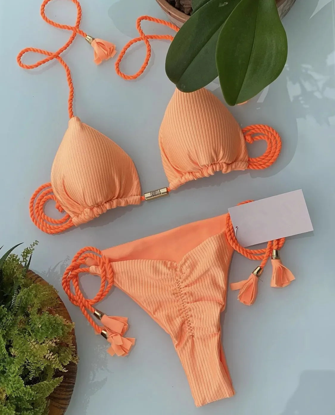 Solid Color Womens Bikini - Rope Swimsuit in Multicolor - ZOOMNSTORE