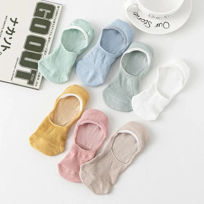 Womens Breathable Mesh Boat Socks - 5 Pairs Invisible Low Cut Anti-Slip Summer Socks - ZOOMNSTORE