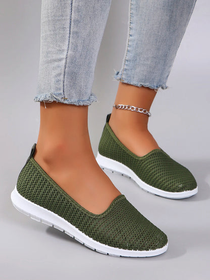 Women's Breathable Mesh Shoes - Summer Flat Casual Sneakers with Elastic Band Closure - ZOOMNSTORE