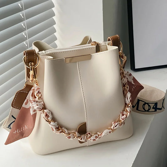 Women's Bucket Bag - Large Capacity Shoulder & Crossbody Ribbon Chain Purse - ZOOMNSTORE
