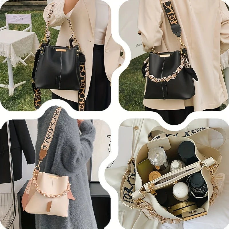 Women's Bucket Bag - Large Capacity Shoulder & Crossbody Ribbon Chain Purse - ZOOMNSTORE