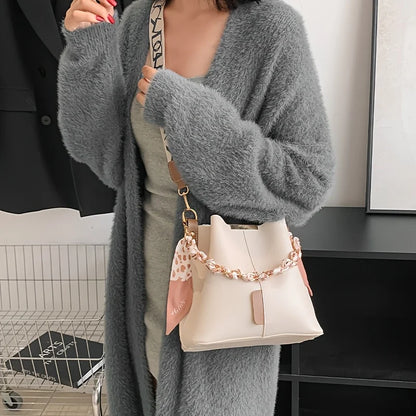 Women's Bucket Bag - Large Capacity Shoulder & Crossbody Ribbon Chain Purse - ZOOMNSTORE