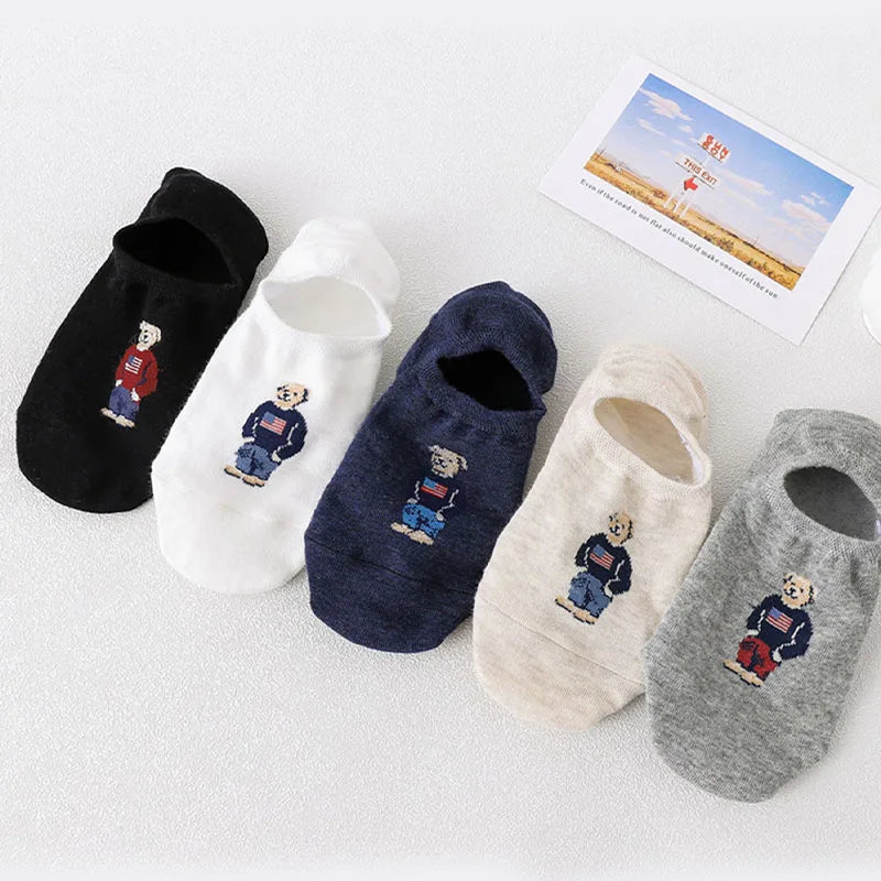 Cute Korean Bear Socks - Womens Summer Thin Cartoon Boat Socks - ZOOMNSTORE
