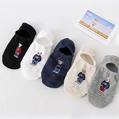 Cute Korean Bear Socks - Womens Summer Thin Cartoon Boat Socks - ZOOMNSTORE