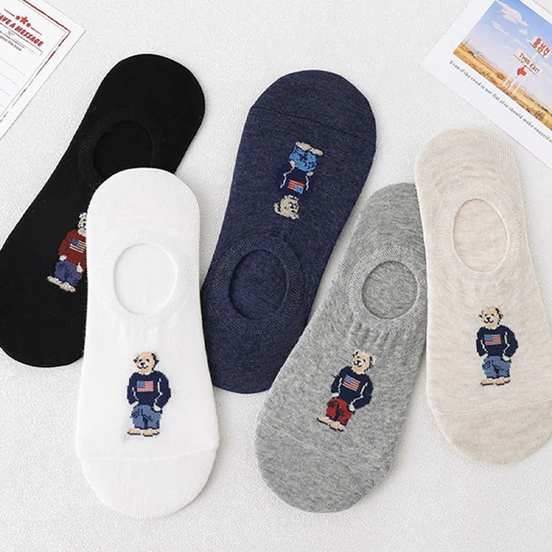 Cute Korean Bear Socks - Womens Summer Thin Cartoon Boat Socks - ZOOMNSTORE