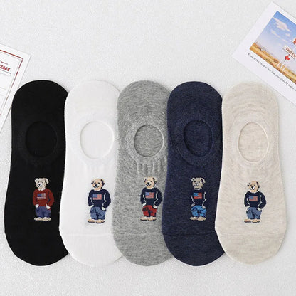 Cute Korean Bear Socks - Womens Summer Thin Cartoon Boat Socks - ZOOMNSTORE