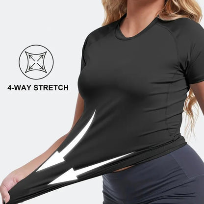 Womens Short Sleeve Compression Athletic T-Shirt - Quick Dry Yoga  Running Top - ZOOMNSTORE