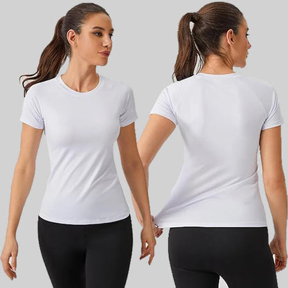 Womens Short Sleeve Compression Athletic T-Shirt - Quick Dry Yoga  Running Top - ZOOMNSTORE