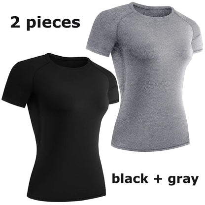 Womens Short Sleeve Compression Athletic T-Shirt - Quick Dry Yoga  Running Top - ZOOMNSTORE
