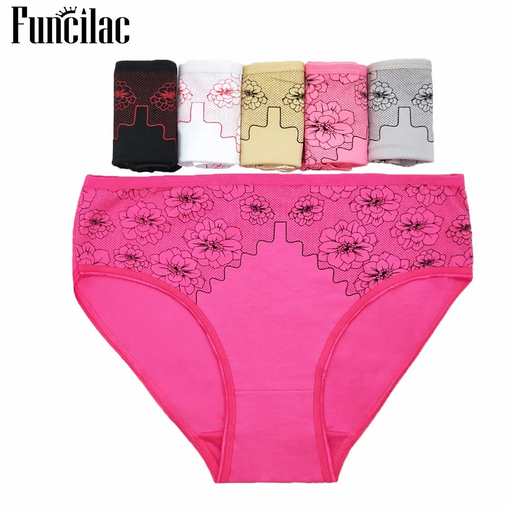 Women's Cotton Briefs - Plus Size Mid Rise Underwear | Sexy Print Panties 6 Pcs Set - ZOOMNSTORE