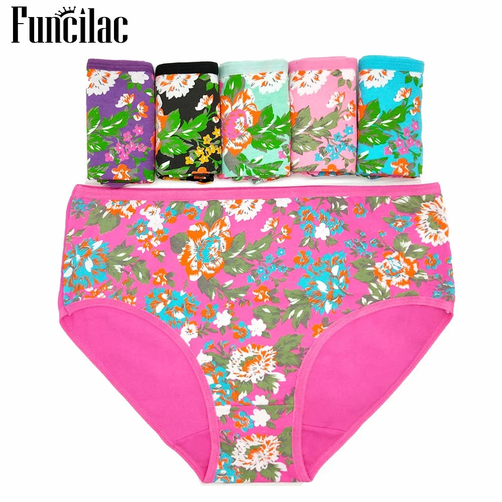 Women's Cotton Briefs - Plus Size Mid Rise Underwear | Sexy Print Panties 6 Pcs Set - ZOOMNSTORE