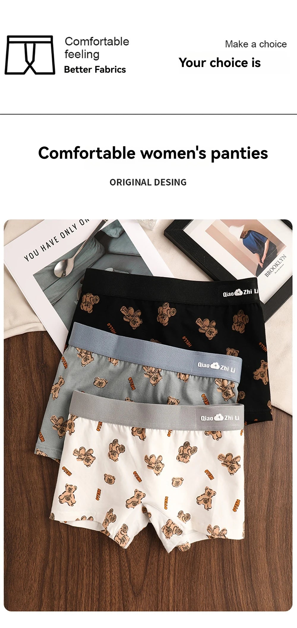 Women's Cotton Panties - Mid-Rise Boyshorts 3PCS Pack | Breathable Antibacterial Underwear - ZOOMNSTORE