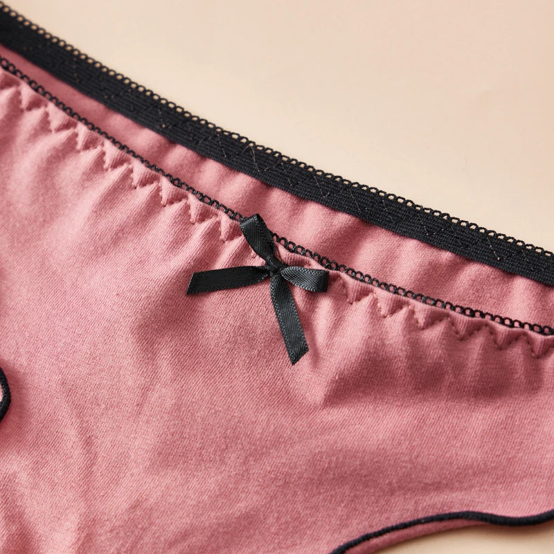 Cotton Thong Underwear - 4pcs Womens Comfortable Breathable Low-Waist T-Back with Bow - ZOOMNSTORE