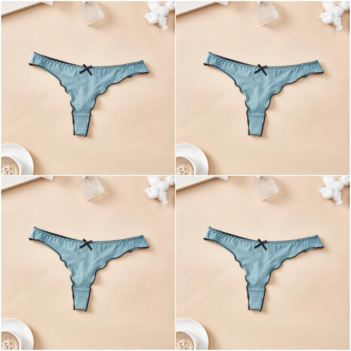 Cotton Thong Underwear - 4pcs Womens Comfortable Breathable Low-Waist T-Back with Bow - ZOOMNSTORE