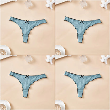 Cotton Thong Underwear - 4pcs Womens Comfortable Breathable Low-Waist T-Back with Bow - ZOOMNSTORE