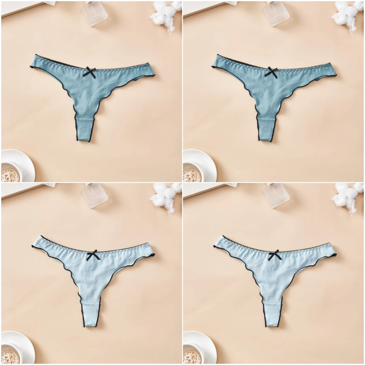 Cotton Thong Underwear - 4pcs Womens Comfortable Breathable Low-Waist T-Back with Bow - ZOOMNSTORE