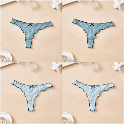 Cotton Thong Underwear - 4pcs Womens Comfortable Breathable Low-Waist T-Back with Bow - ZOOMNSTORE