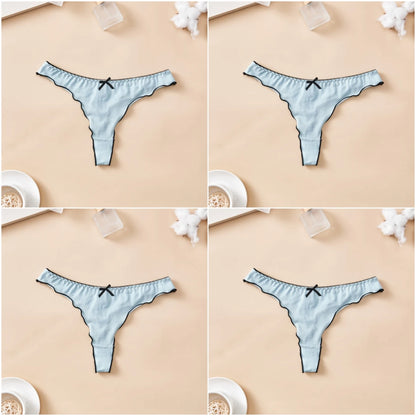 Cotton Thong Underwear - 4pcs Womens Comfortable Breathable Low-Waist T-Back with Bow - ZOOMNSTORE