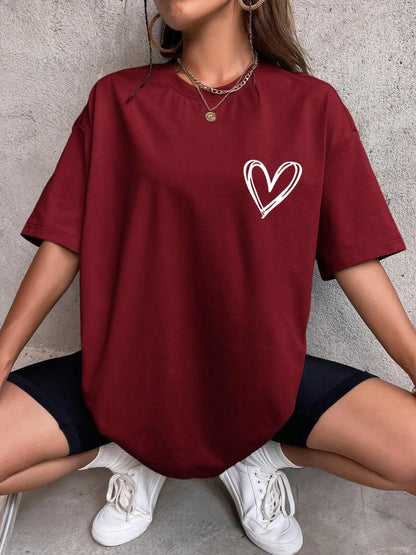 Casual Oversized Womens T-Shirt - Simple Love Printed Summer Tee - ZOOMNSTORE