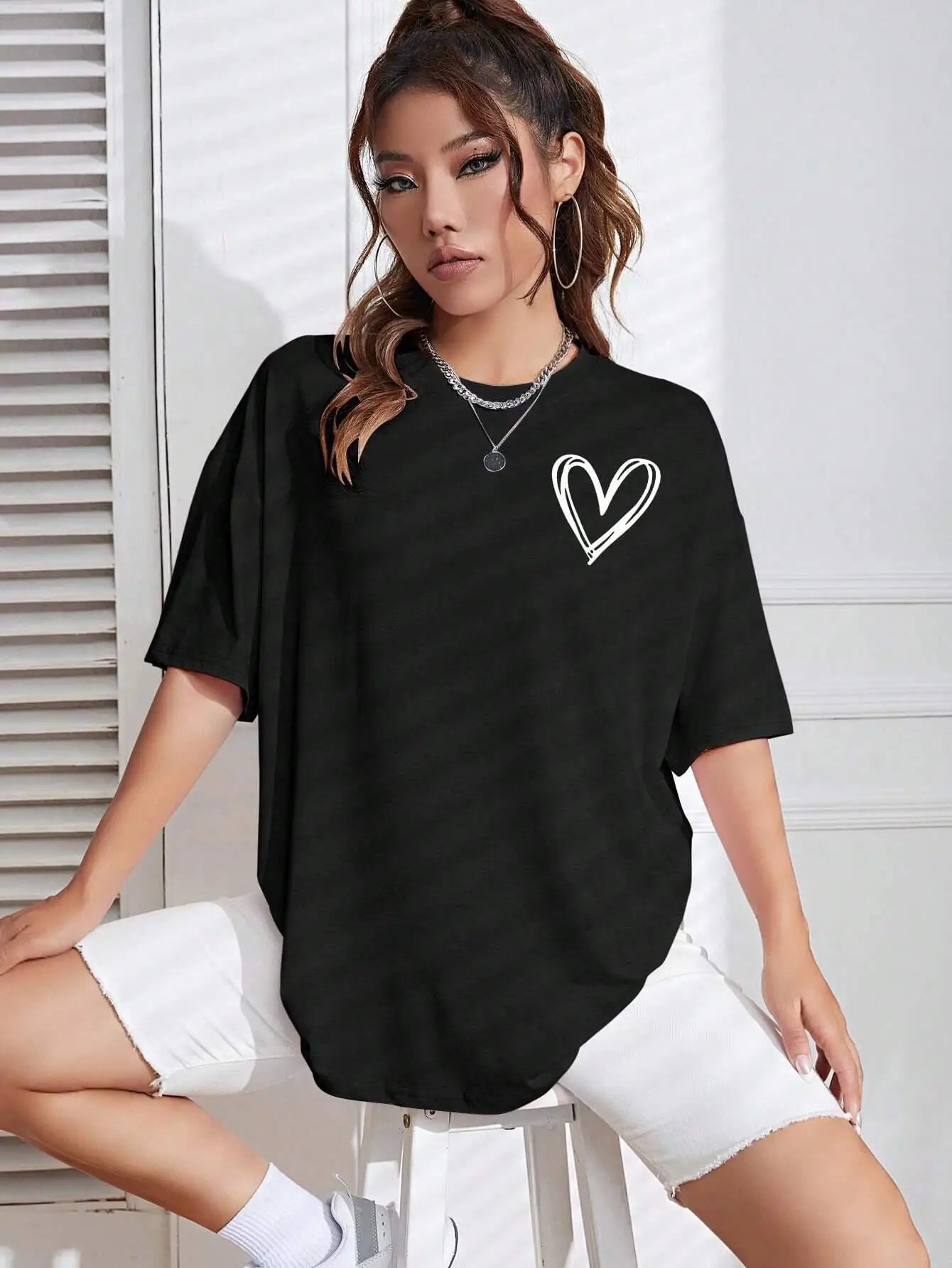 Casual Oversized Womens T-Shirt - Simple Love Printed Summer Tee - ZOOMNSTORE