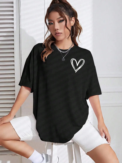 Casual Oversized Womens T-Shirt - Simple Love Printed Summer Tee - ZOOMNSTORE