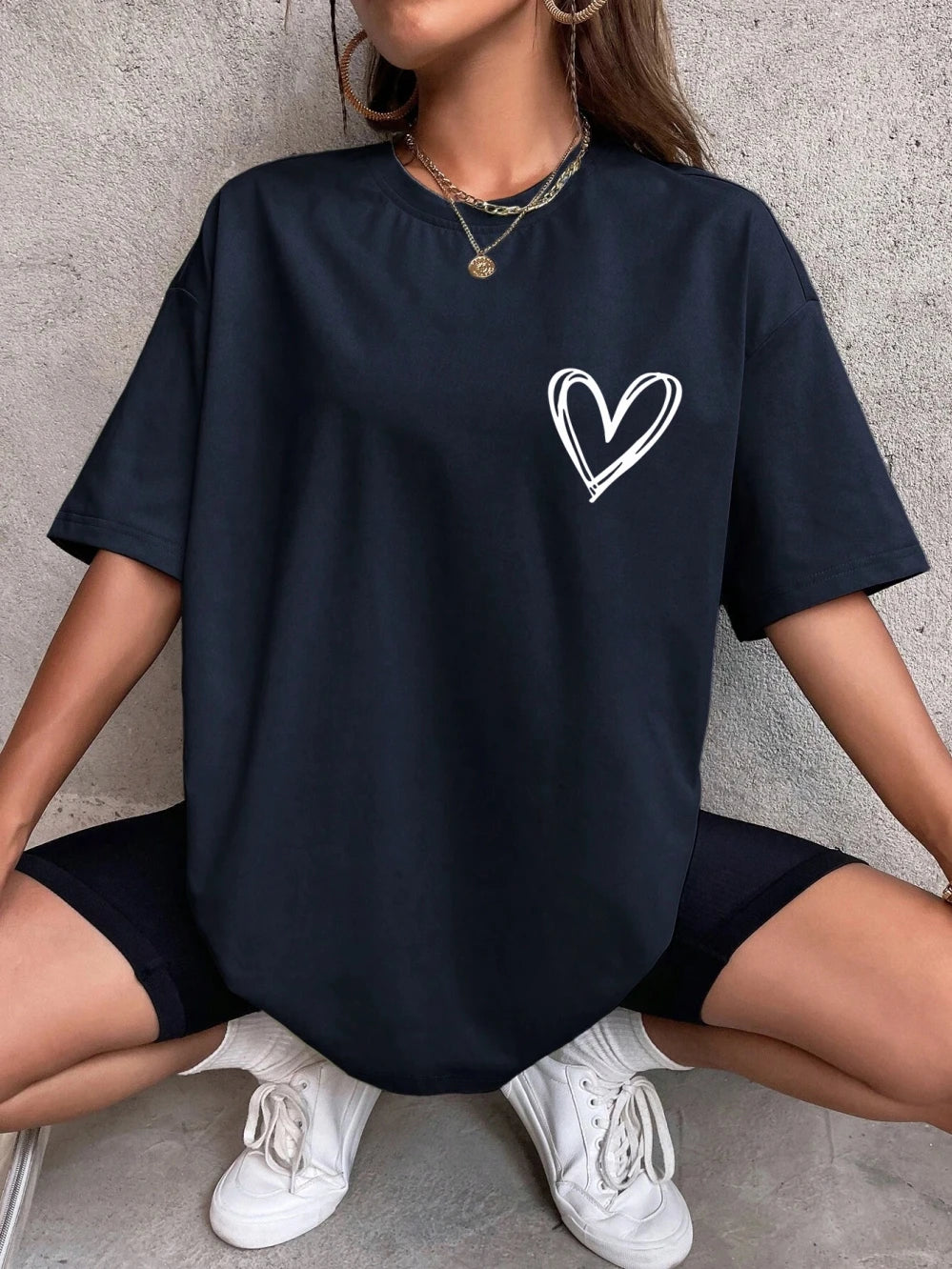 Casual Oversized Womens T-Shirt - Simple Love Printed Summer Tee - ZOOMNSTORE