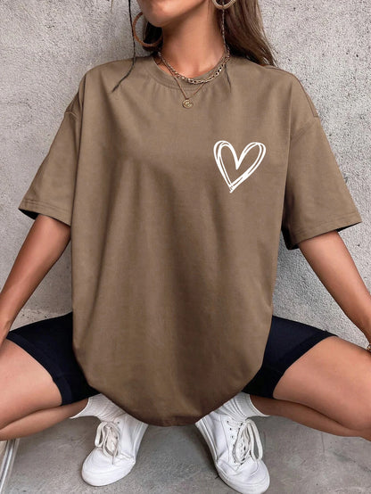 Casual Oversized Womens T-Shirt - Simple Love Printed Summer Tee - ZOOMNSTORE