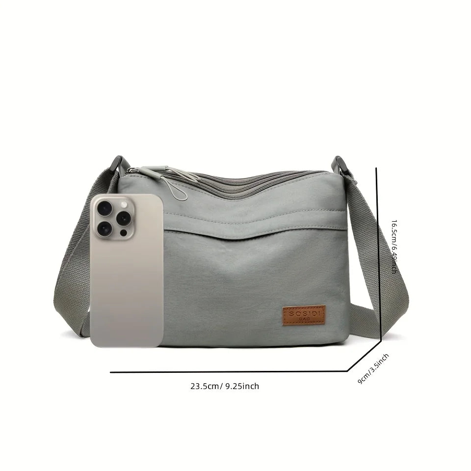 Women's Crossbody Bag - Nylon Shoulder Purse with Adjustable Strap & Multi Zipper Closure - ZOOMNSTORE
