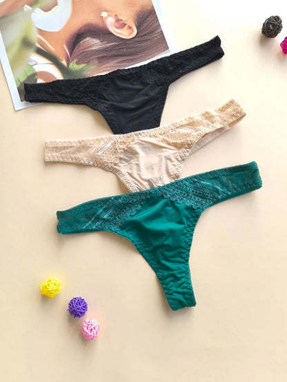 Women's G-String Panties - Comfortable Snug Fit Low Rise Lace Patchwork Design - ZOOMNSTORE