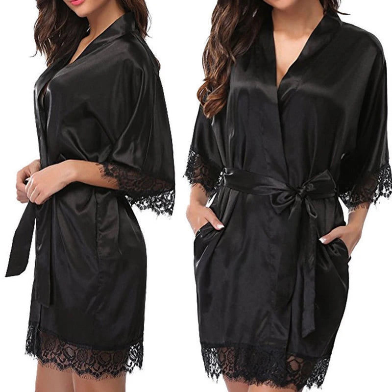 Plus Size Glossy Ice Silk Womens Pajamas Robe Nightgown - Trendy Homewear - ZOOMNSTORE